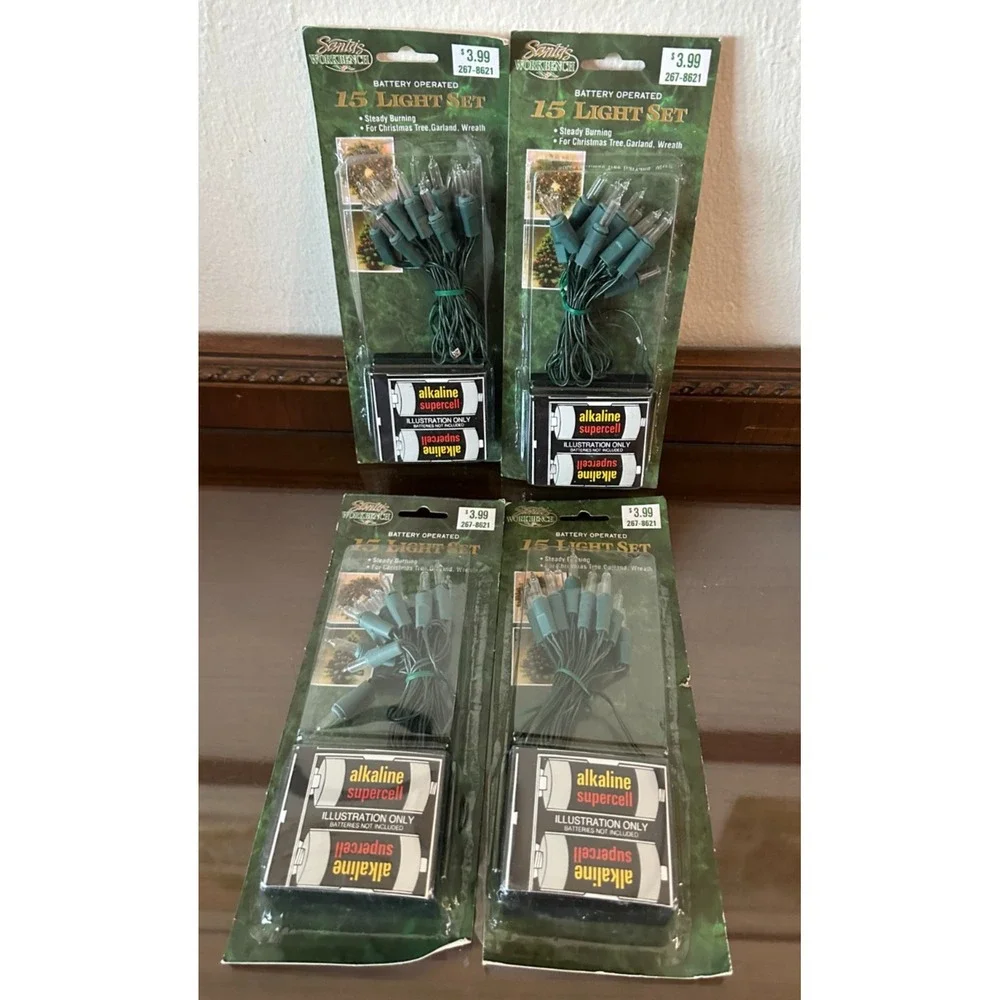 4 Packages Vintage Christmas 15 Multi-Color Battery Operated Miniature Light Set